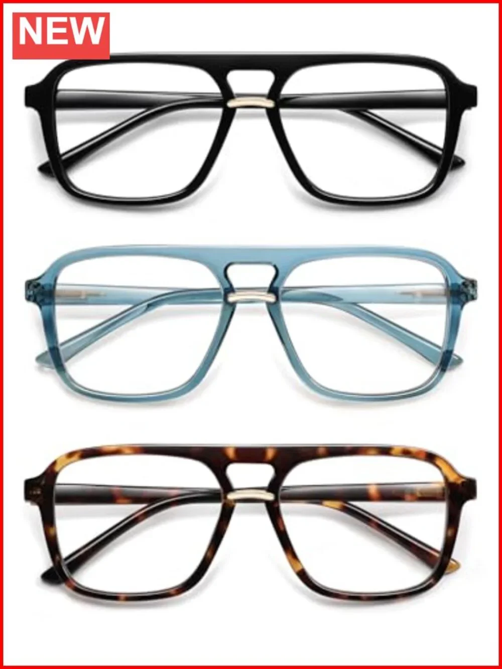 3 Pack Square Aviator Blue Light Blocking Reading Glasses